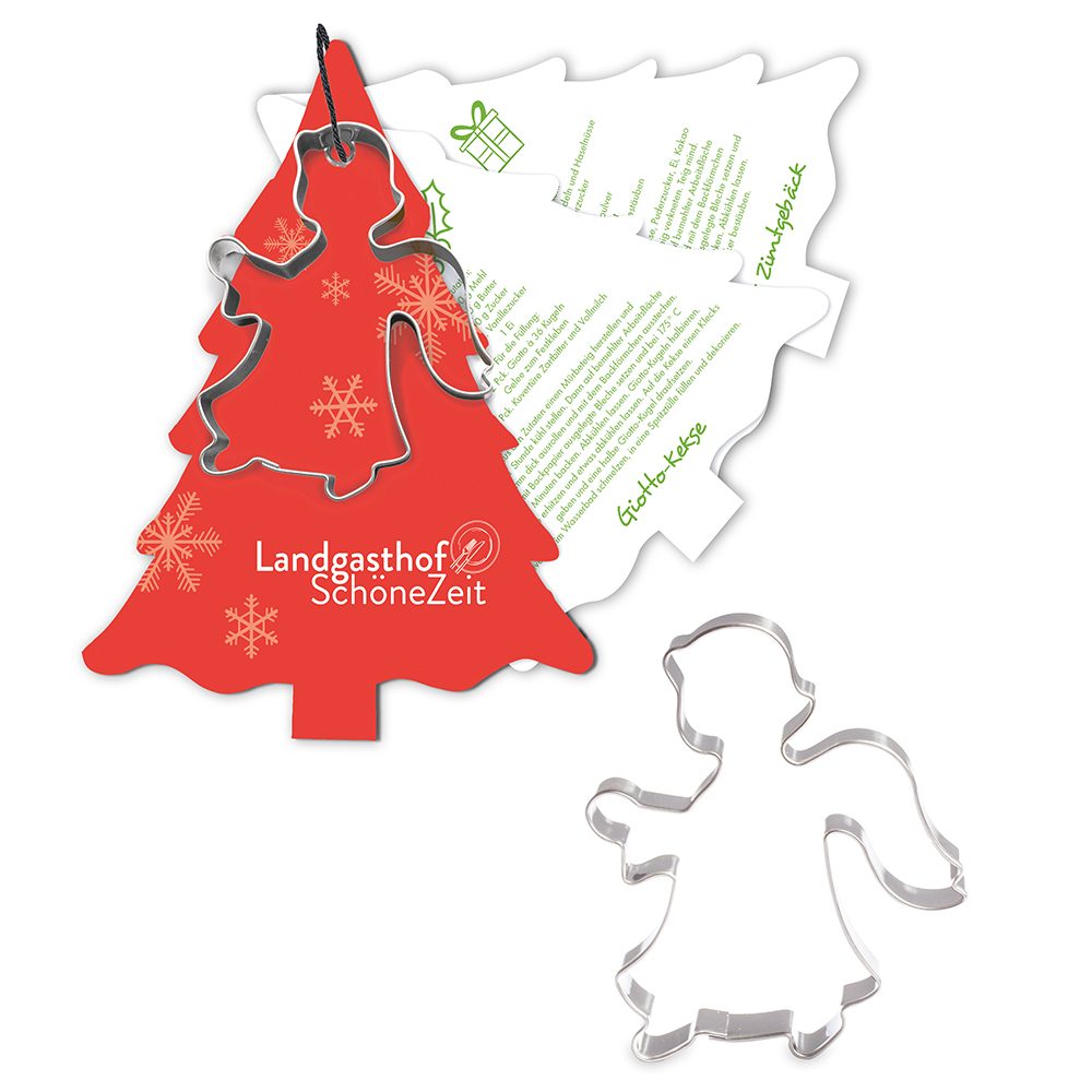 Backförmchen mit Rezeptblock Tannenbaum, Engel