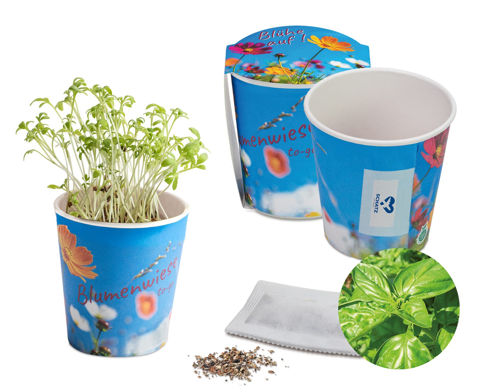 Blumenwiese To-Go, Basilikum - neutral mit 1-c Logoeindruck