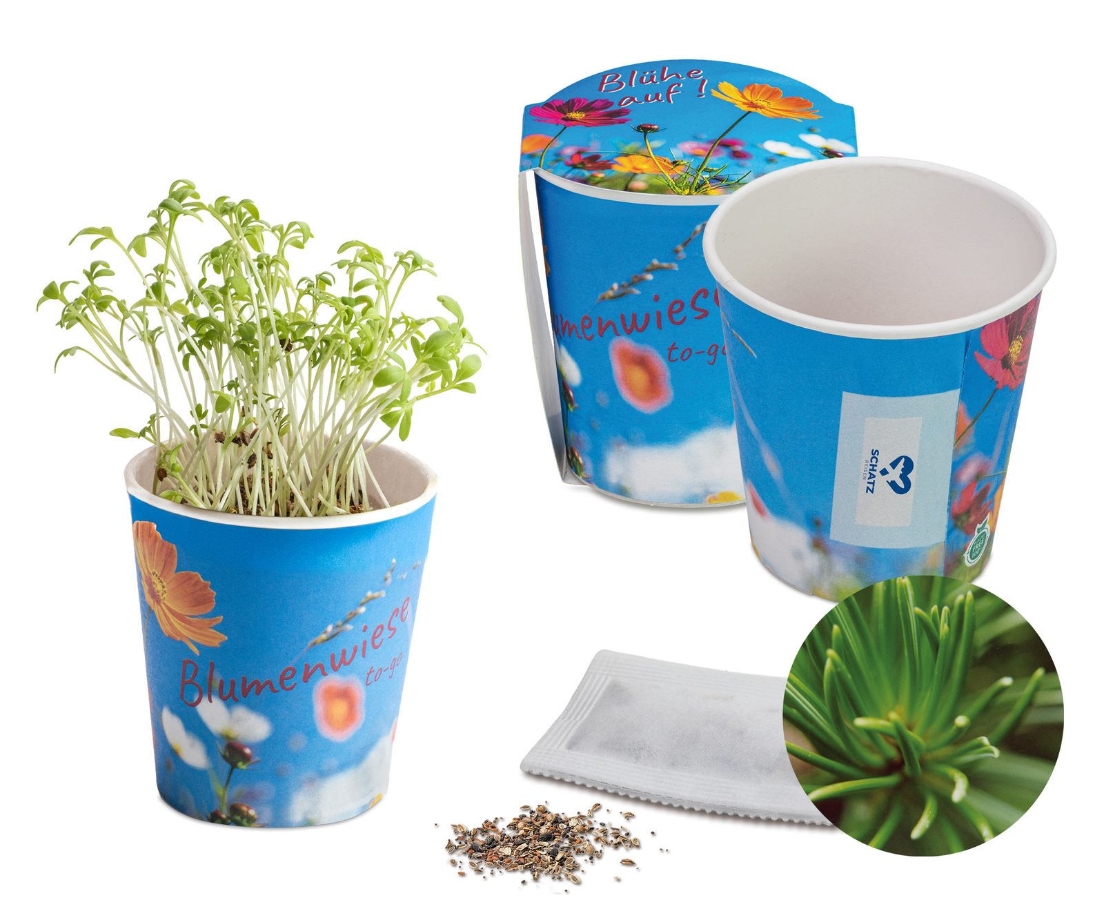 Blumenwiese To-Go, Fichte - neutral mit 1-c Logoeindruck
