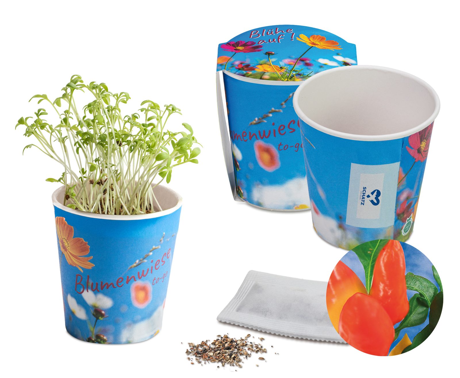 Blumenwiese To-Go, Gewürzpaprika - neutral mit 1-c Logoeindruck