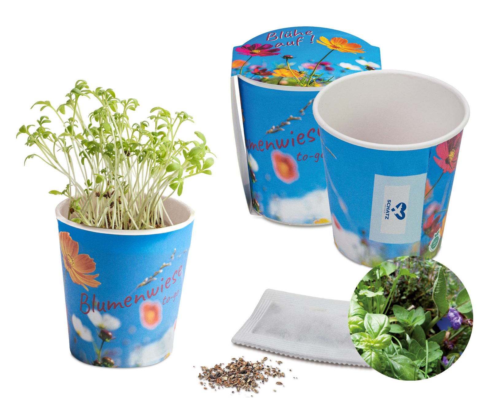 Blumenwiese To-Go, Kräutermischung - neutral mit 1-c Logoeindruck