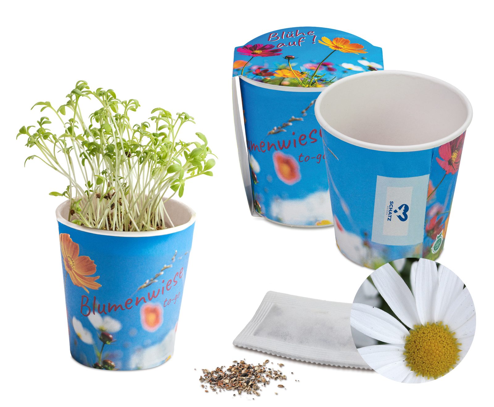 Blumenwiese To-Go, Margerite - neutral mit 1-c Logoeindruck