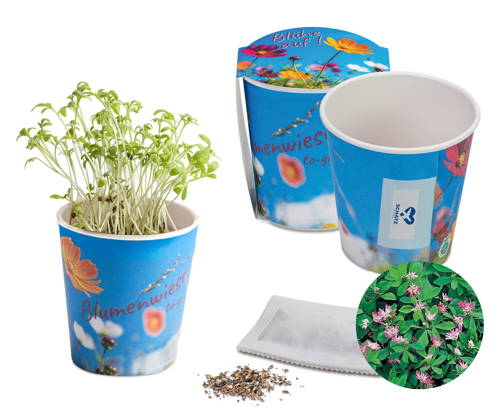 Blumenwiese To-Go, Persischer Klee - neutral mit 1-c Logoeindruck