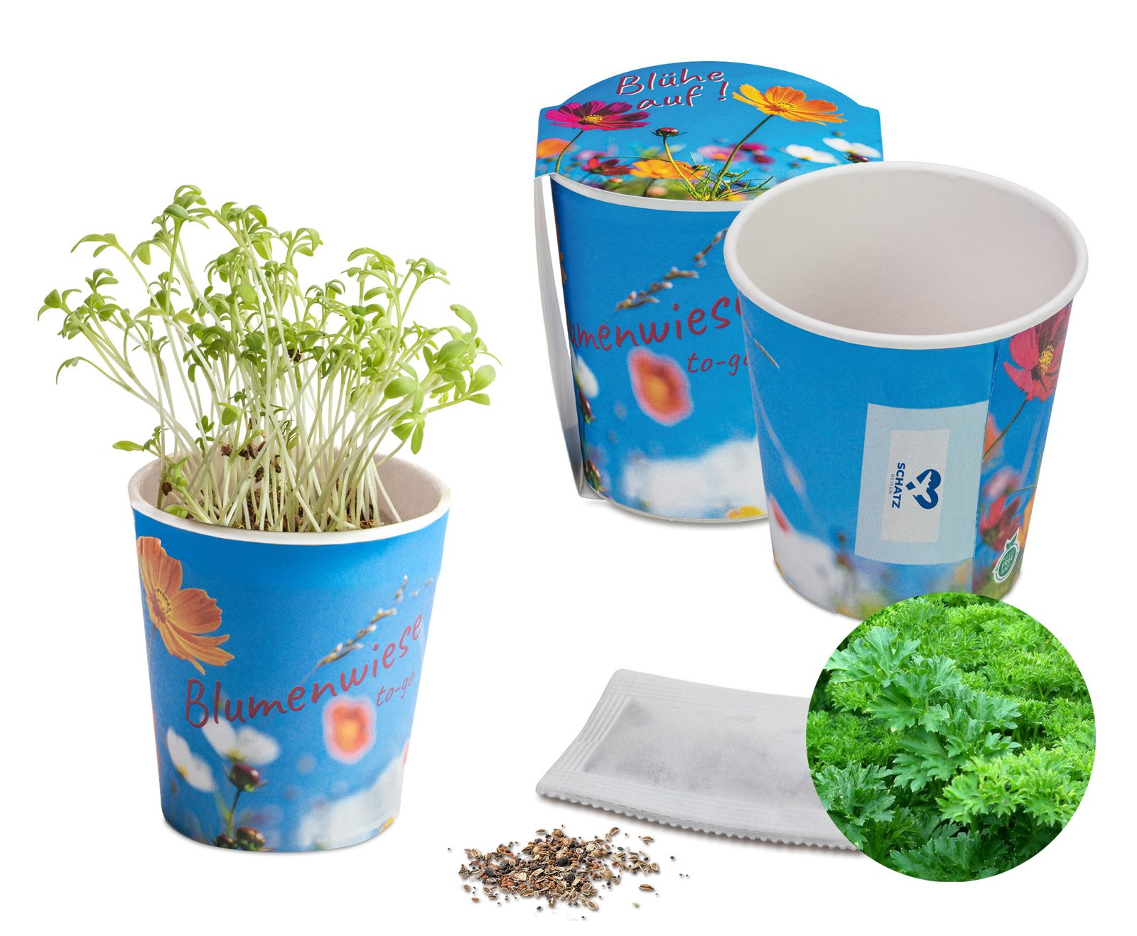 Blumenwiese To-Go, Petersilie - neutral mit 1-c Logoeindruck