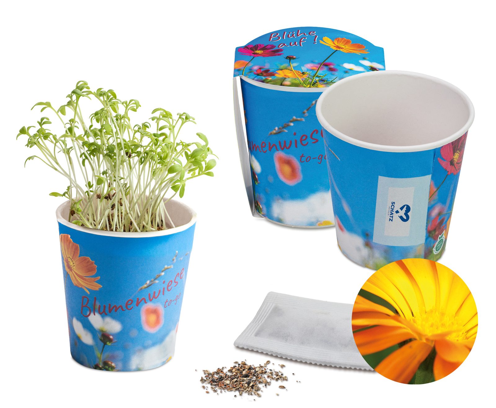 Blumenwiese To-Go, Ringelblume - neutral mit 1-c Logoeindruck