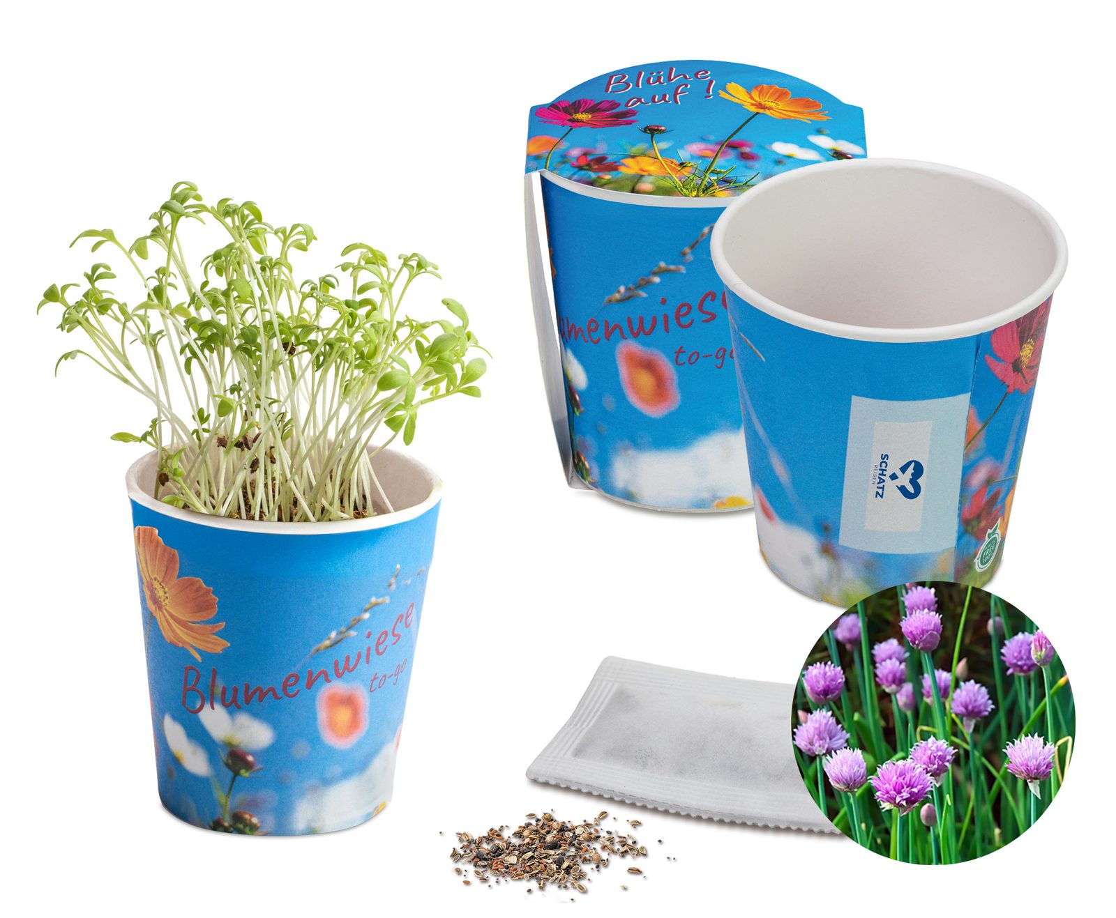 Blumenwiese To-Go, Schnittlauch - neutral mit 1-c Logoeindruck