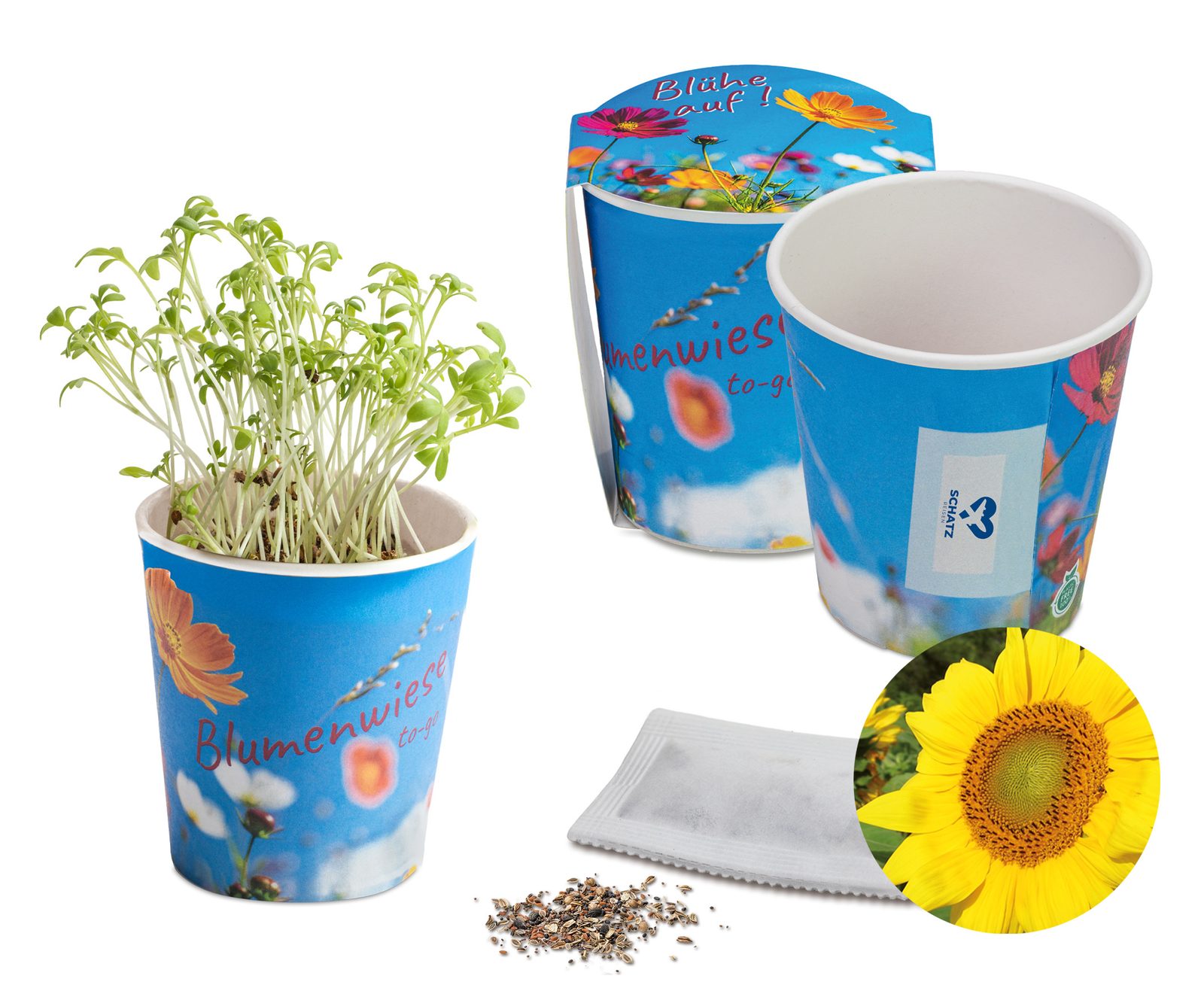 Blumenwiese To-Go, Sonnenblume - neutral mit 1-c Logoeindruck