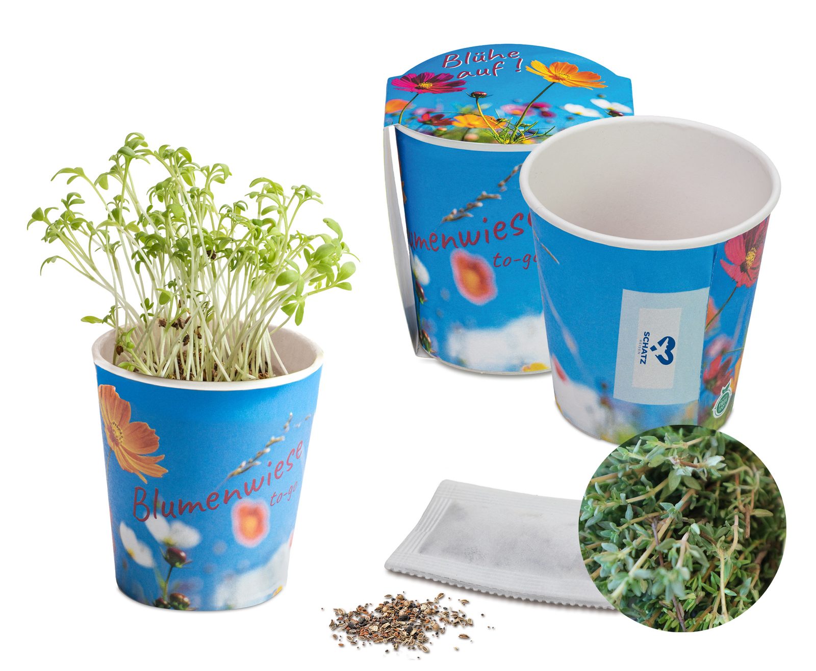 Blumenwiese To-Go, Thymian - neutral mit 1-c Logoeindruck