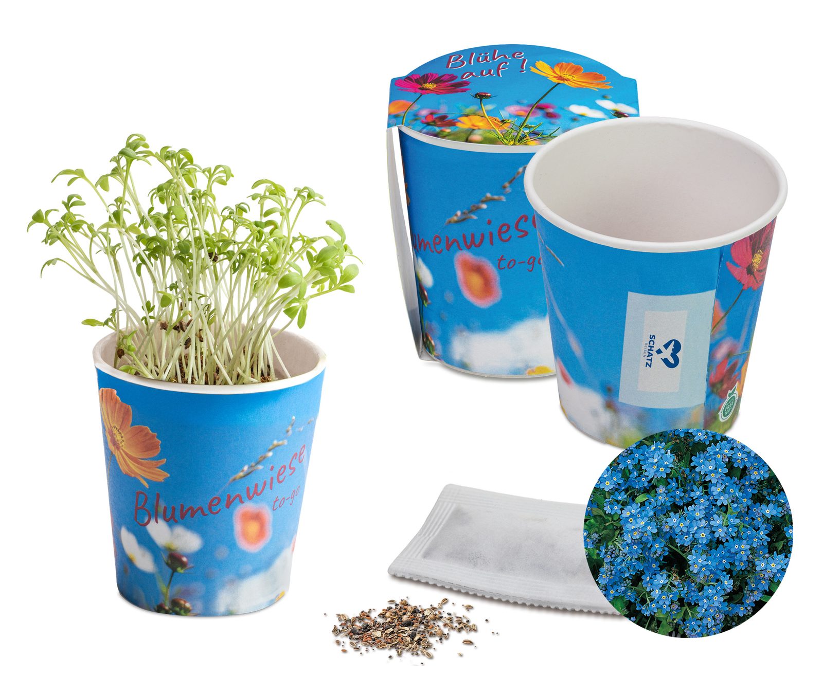 Blumenwiese To-Go, Vergissmeinnicht - neutral mit 1-c Logoeindruck