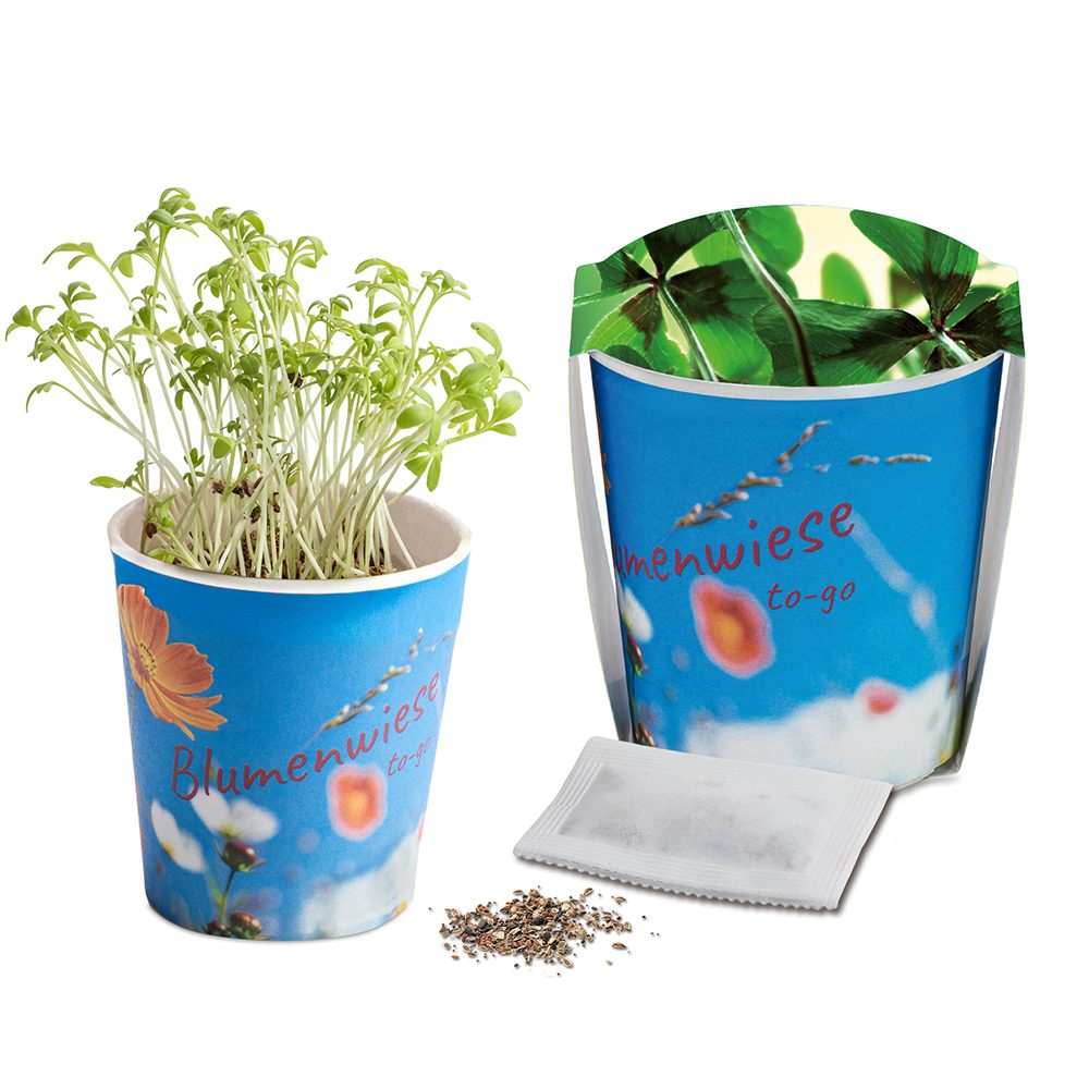 Blumenwiese To-Go, Glücksklee-Zwiebel(* Je nach Verfügbarkeit der Glücksklee-Zwiebeln) - Druck individuell 4/0-c (ab 2.500 Stk.)