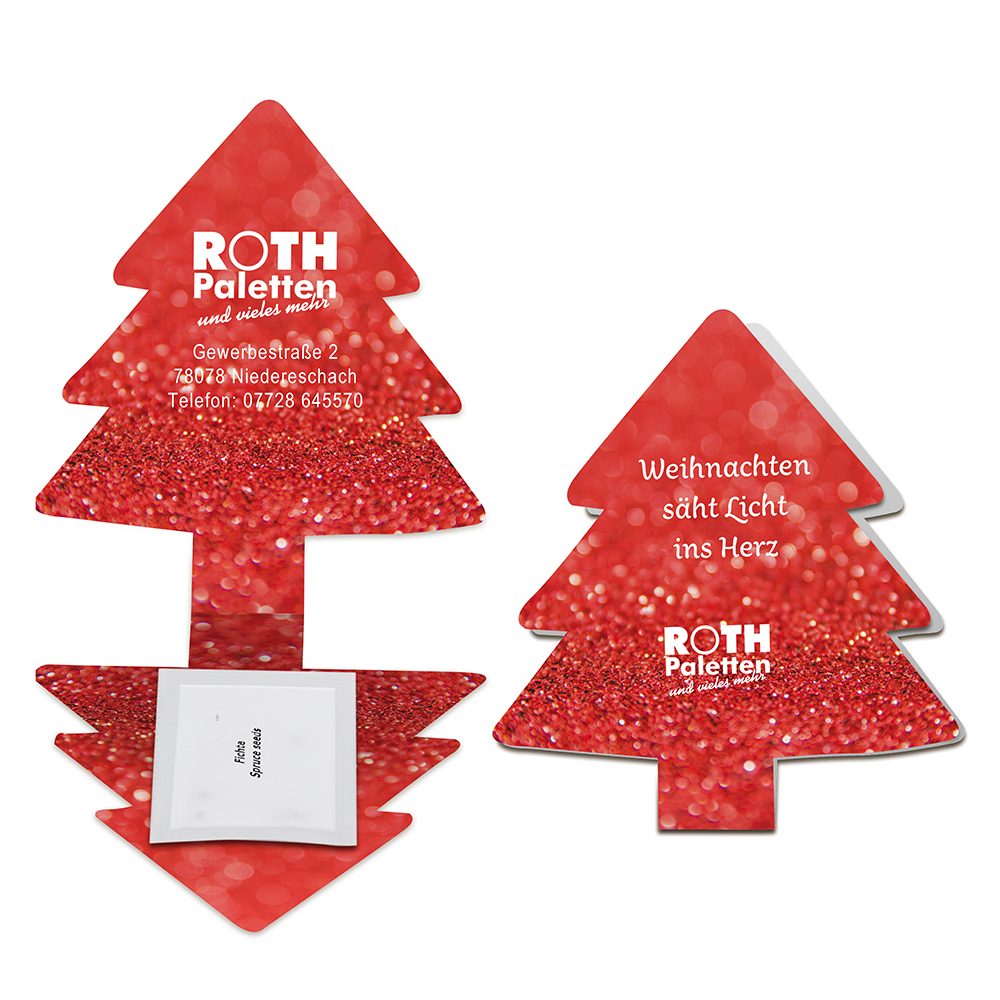 Klappkärtchen Tannenbaum, Druck individuell 4/4-c (ab 250 Stk.)