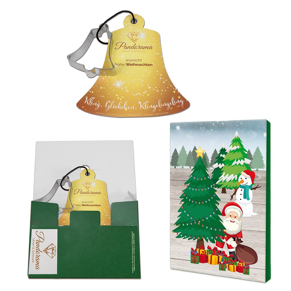 Backförmchen mit Rezeptblock Glocke, in weihnachtlicher Mappe (mit 1c-Logoeindruck)
