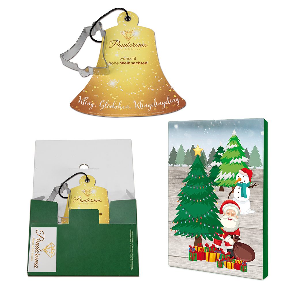 Backförmchen mit Rezeptblock Glocke, in weihnachtlicher Mappe (mit 2c-Logoeindruck)