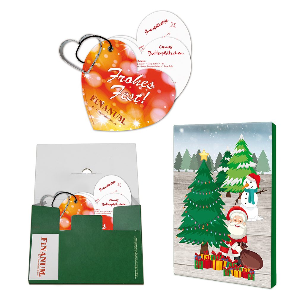 Backförmchen mit Rezeptblock Weihnachtsherz, in weihnachtlicher Mappe (mit 1c-Logoeindruck)