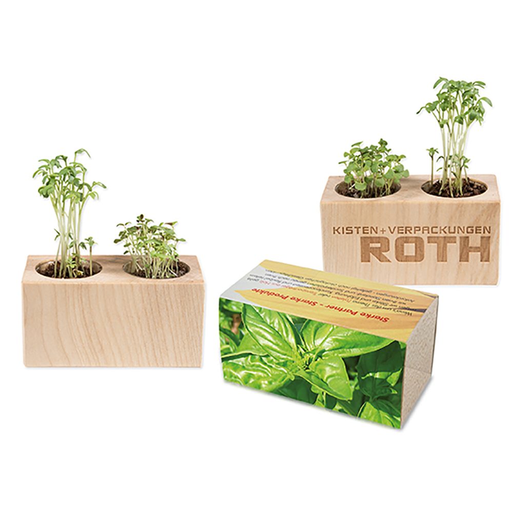 Pflanz-Holz 2er Set mit Samen, Basilikum
