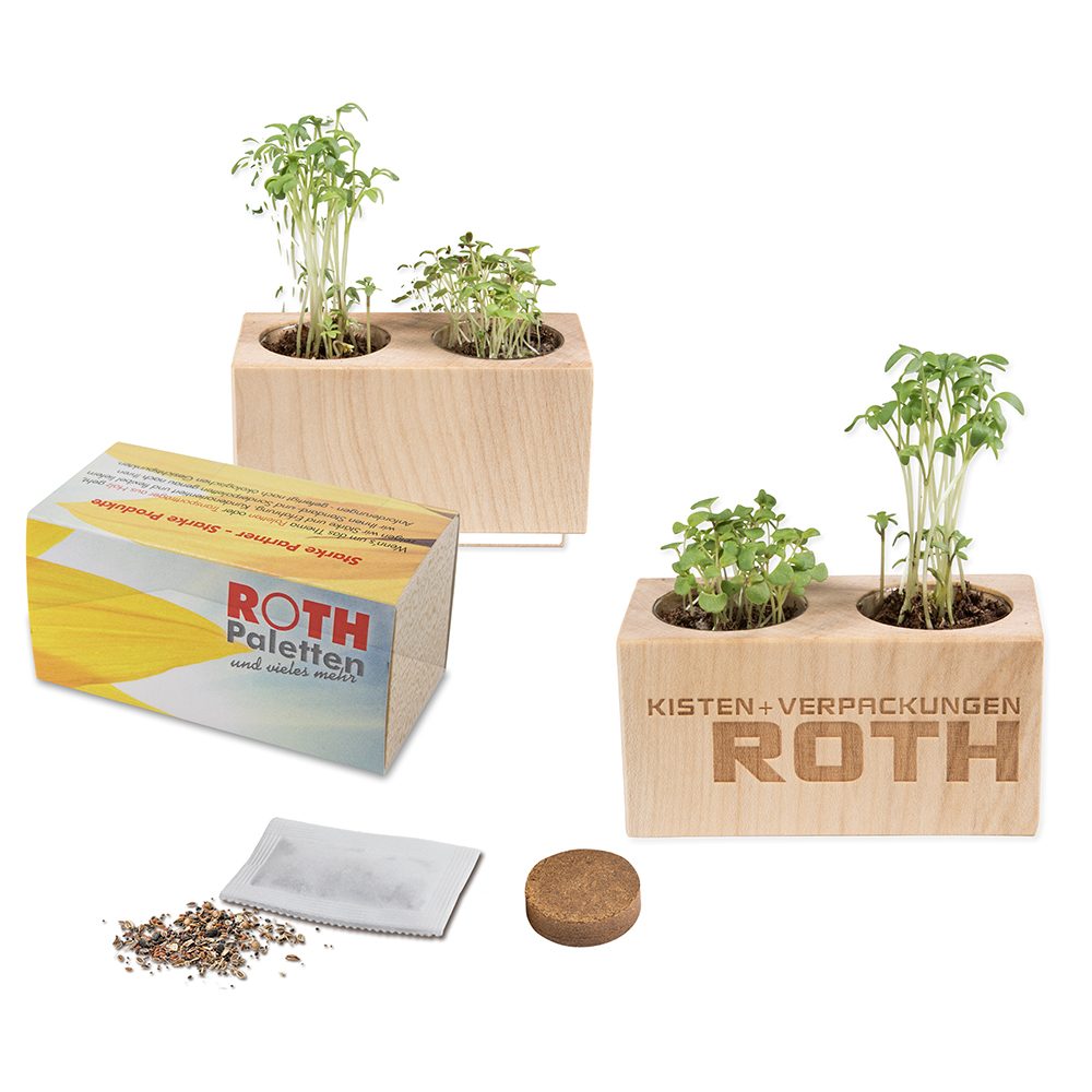 Pflanz-Holz 2er Set mit Samen, emotion factory