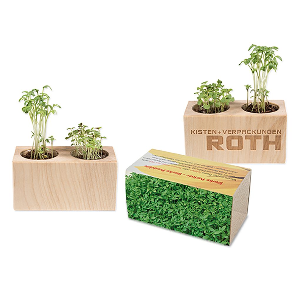 Pflanz-Holz 2er Set mit Samen, Gartenkresse