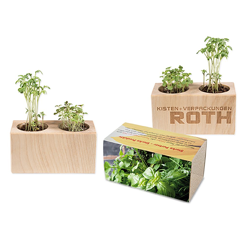 Pflanz-Holz 2er Set mit Samen, Kräutermischung