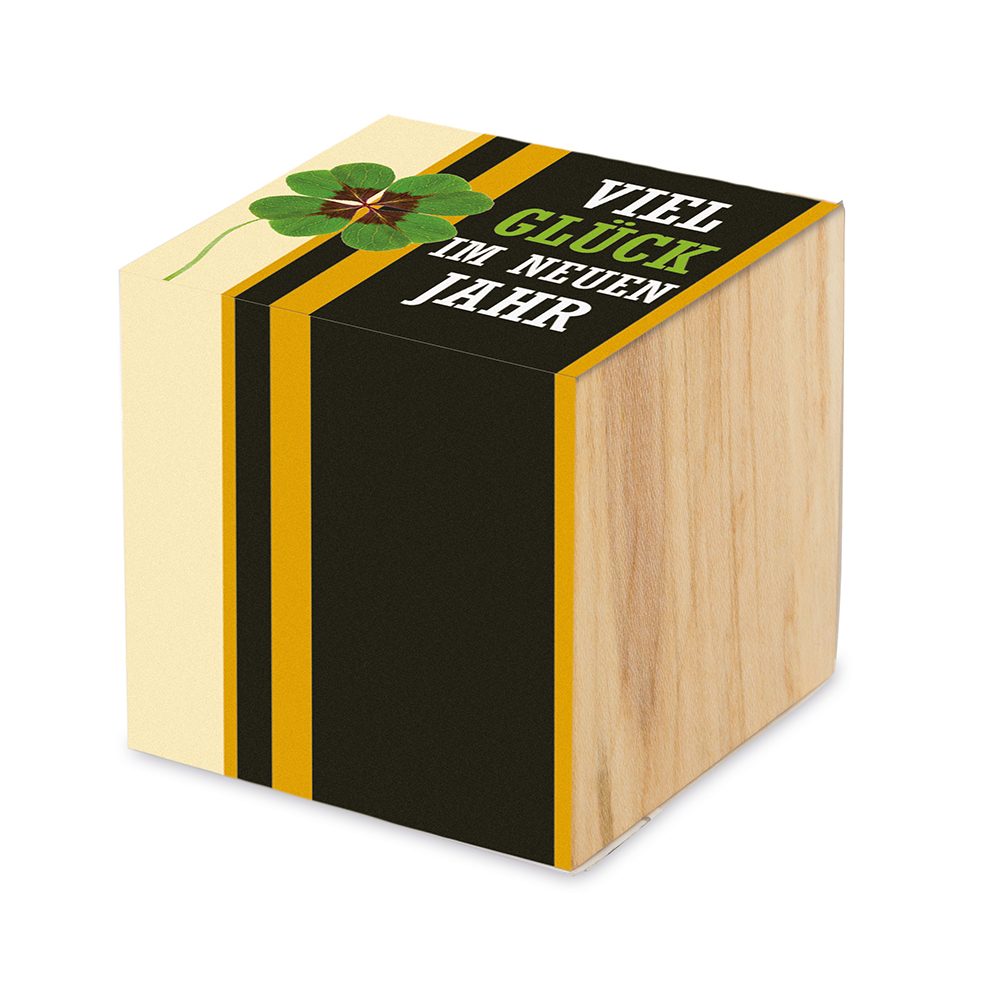 Pflanz-Holz - Standardmotiv - Glücksklee, 1 Seite gelasert (* Je nach Verfügbarkeit der Glücksklee-Zwiebeln)