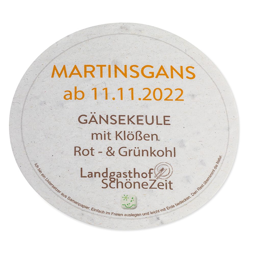 Samenpapier Bierdeckel, rund, Druck 4/0-C