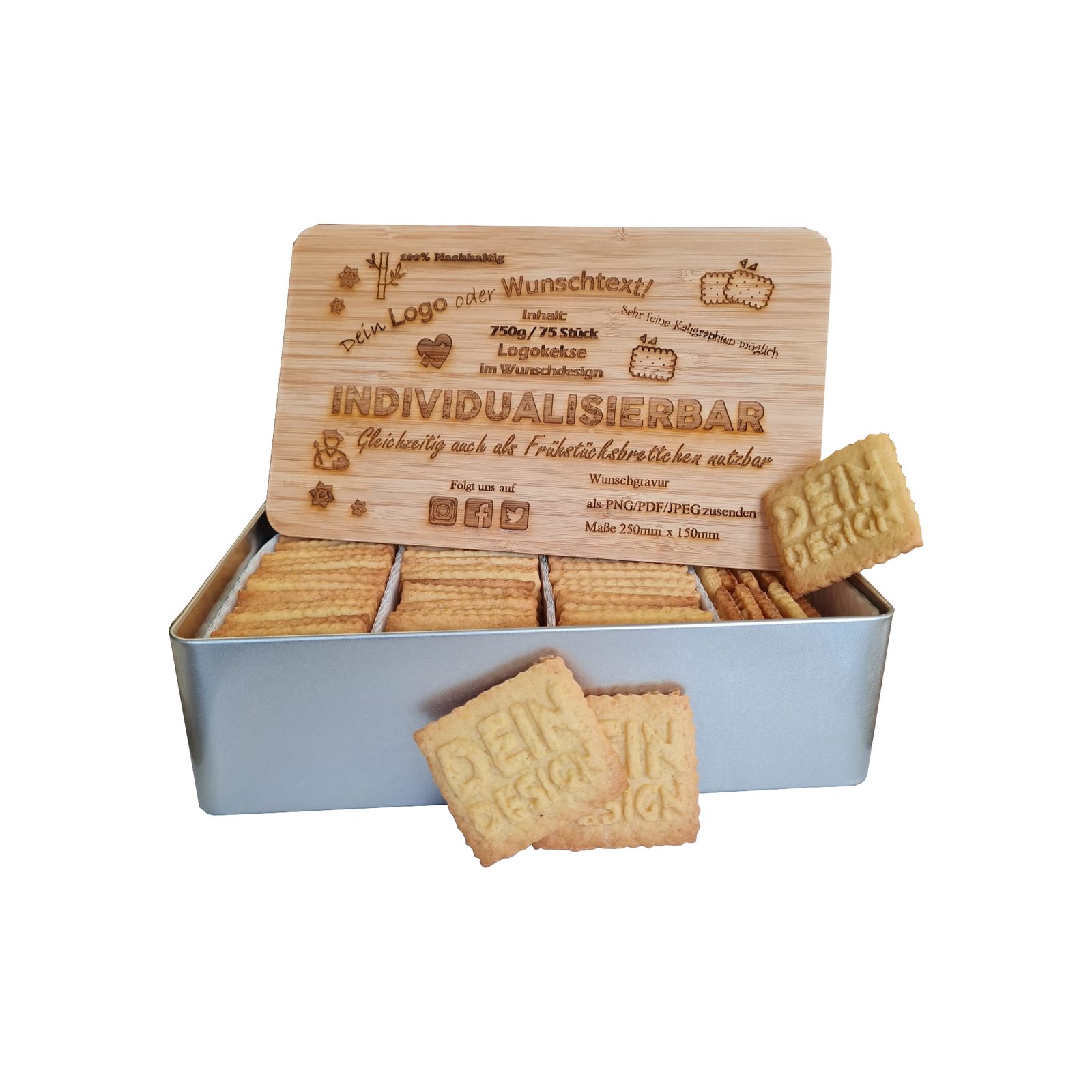 Silberdose mit Holzdeckel und eigener Gravur, Keks Kreator