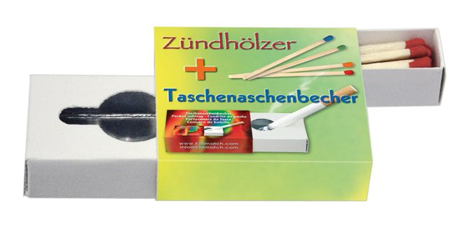 Taschenaschenbecher mit Zündhölzer 5,6 x 5,2 x 1,7 cm