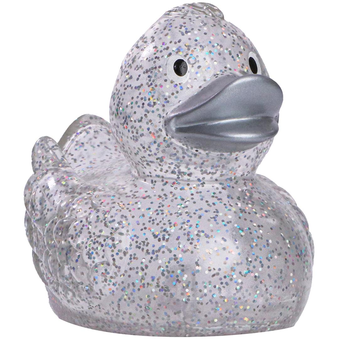 Quietsche-Ente, glitzer/silber · 7,5 cm