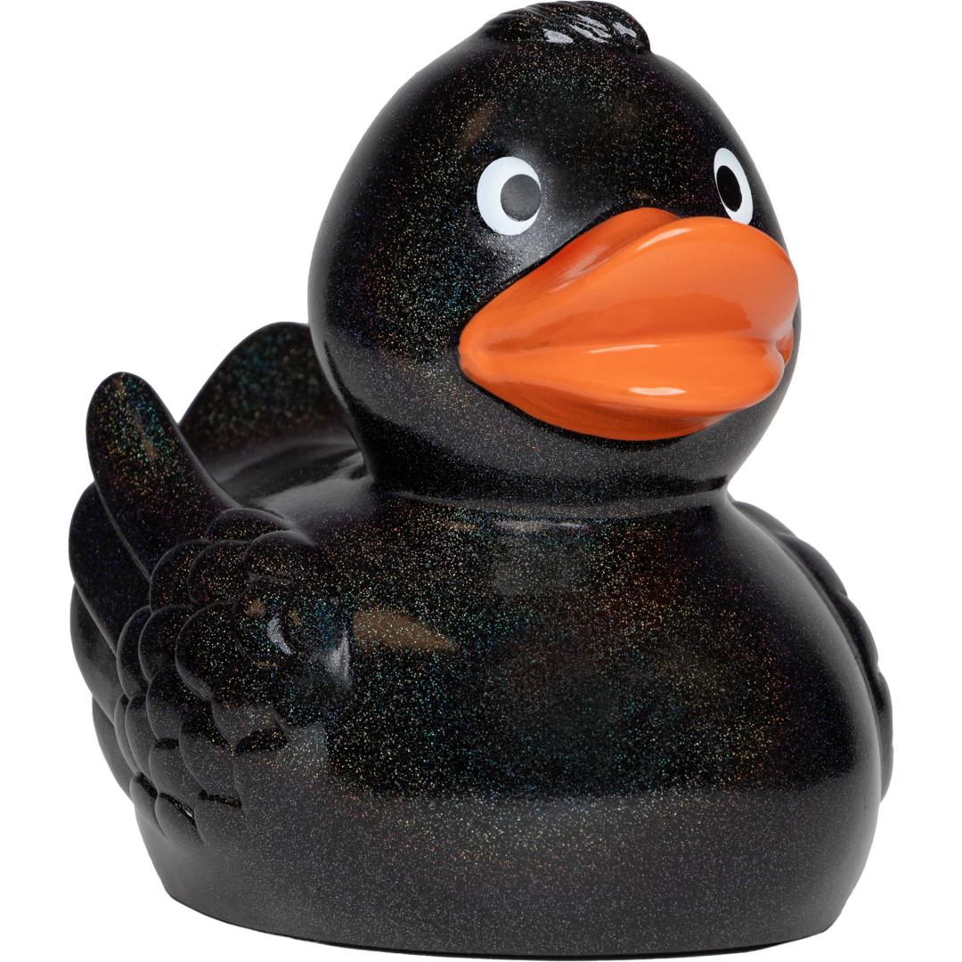Quietsche-Ente, schwarz/glitzer · 7,5 cm