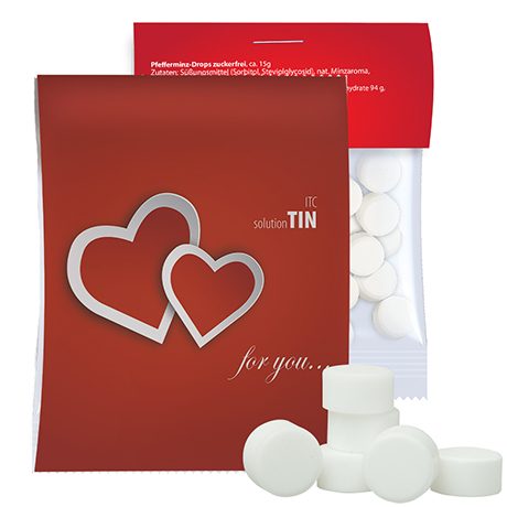 Pfefferminz Drops zuckerfrei, ca. 15g, Express Midi-Tüte mit Werbereiter, myfitmix