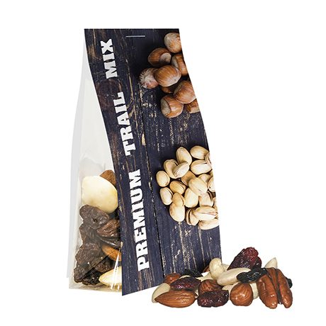 Premium Studentenfutter, ca. 40g, Express Blockbodenbeutel mit Werbereiter, myfitmix