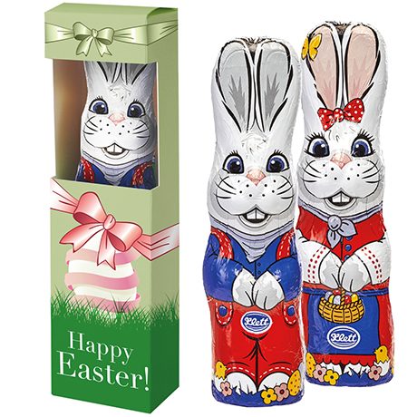 Schoko Osterhase stehend, ca. 60g, Faltschachtel mit Sichtfenster, myfitmix