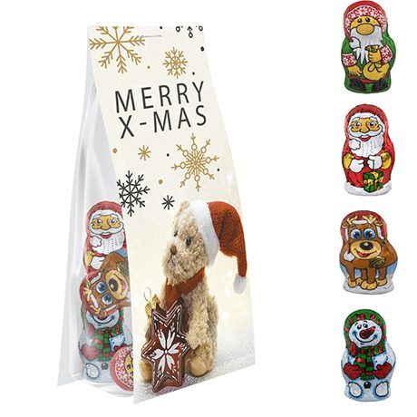 Schoko-Weihnachts Mix, ca. 40g, Express Blockbodenbeutel mit Werbereiter, myfitmix