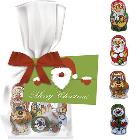Schoko-Weihnachts Mix, ca. 35g, Express Flachbeutel mit Schleife mit Werbekarte, myfitmix