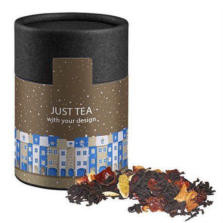 Weihnachts Schwarztee, ca. 45g, Kraftpapierdose Midi schwarz, myfitmix