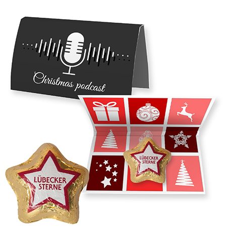 Lübecker Marzipansterne, ca. 12g, Weihnachtswerbekarte A6 gefaltet, myfitmix