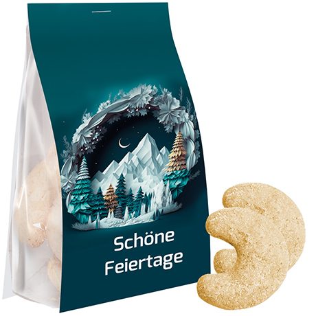 Vanillekipferl, 100g, Express Blockbodenbeutel mit Werbereiter, myfitmix