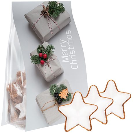 Zimtsterne, 100g, Express Blockbodenbeutel mit Werbereiter, myfitmix