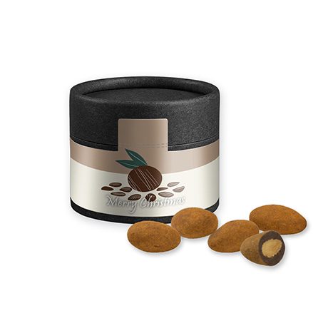 Schokomandeln mit Zimt, ca. 40g, Kraftpapierdose Mini schwarz, myfitmix