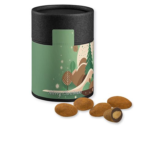 Schokomandeln mit Zimt, ca. 80g, Kraftpapierdose Midi schwarz, myfitmix
