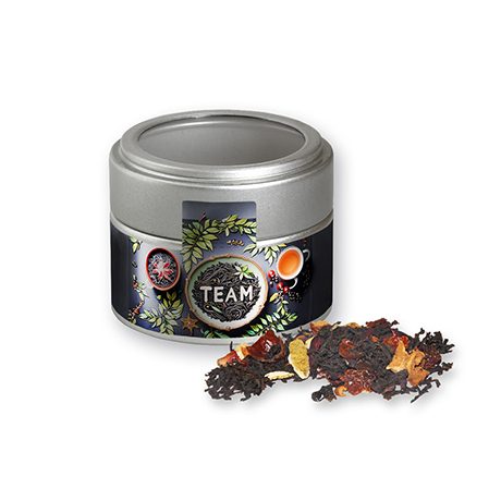Weihnachts Schwarztee, ca. 30g, Metalldose Mini mit Sichtfenster silber, myfitmix