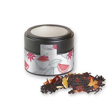 Weihnachts Schwarztee, ca. 30g, Metalldose Mini mit Sichtfenster schwarz, myfitmix