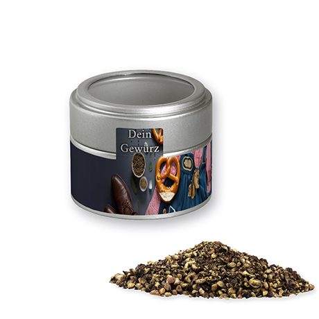 Pfeffer geschrotet, ca. 55g, Metalldose Mini mit Sichtfenster silber, myfitmix
