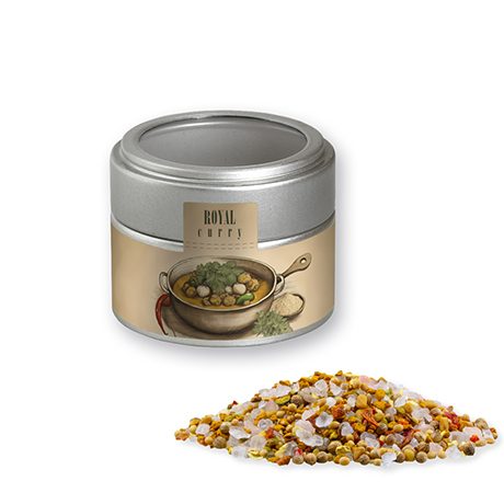 Royal Curry, ca. 75g, Metalldose Mini mit Sichtfenster silber, myfitmix
