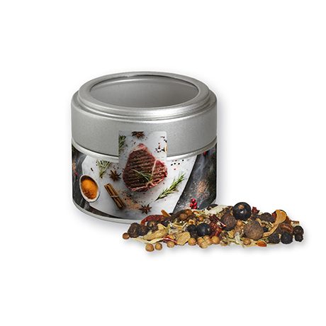 Weihnachts Gewürzmischung Wild, ca. 50g, Metalldose Mini mit Sichtfenster silber, myfitmix