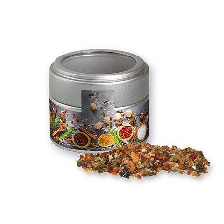 Weihnachts Gewürzmischung Geflügel, ca. 55g, Metalldose Mini mit Sichtfenster silber, myfitmix
