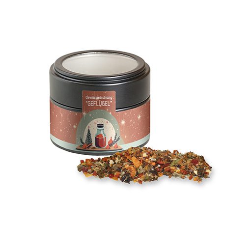 Weihnachts Gewürzmischung Geflügel, ca. 55g, Metalldose Mini mit Sichtfenster schwarz, myfitmix