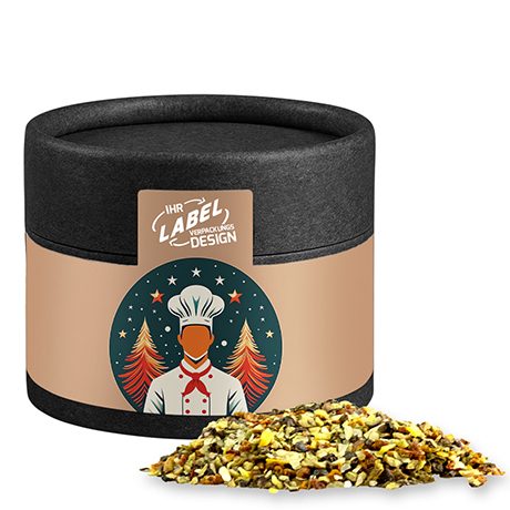 Weihnachts Gewürzmischung Chefsache, ca. 30g, Kraftpapierdose Mini schwarz, myfitmix