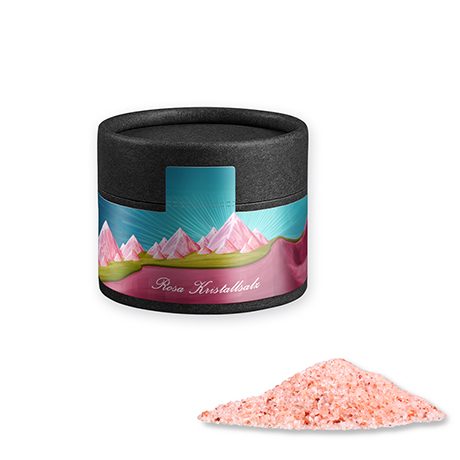 Rosa Kristallsalz, ca. 75g, Kraftpapierdose Mini schwarz, myfitmix