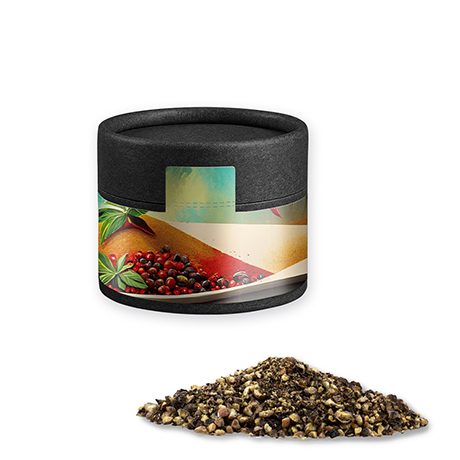 Pfeffer geschrotet, ca. 38g, Kraftpapierdose Mini schwarz, myfitmix