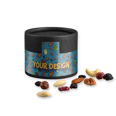 Premium Studentenfutter, ca. 40g, Kraftpapierdose Mini schwarz, myfitmix
